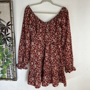 Inspired Hearts Floral Long-Sleeve Tiered Mini Dress Women's L